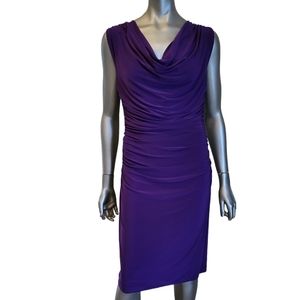 147. Joseph Ribkoff Stretchy Ruched Purple Dress - Size 10